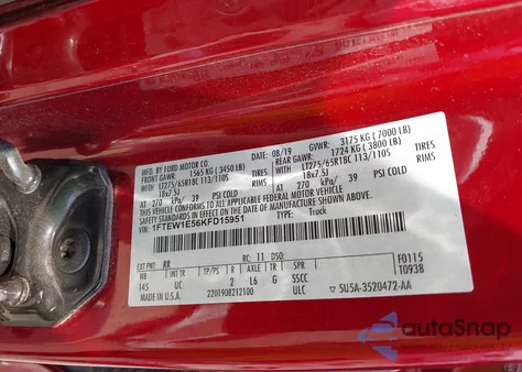 2019 Ford F-150 Xlt z USA, uszkodzony, nr VIN 1FTEW1E56KFD15951